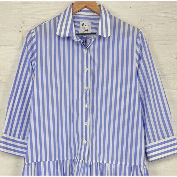 Tuckernuck The Shirt by Rochelle Behrens L Drop Waist Shirt Dress Striped Blue - Picture 4 of 16